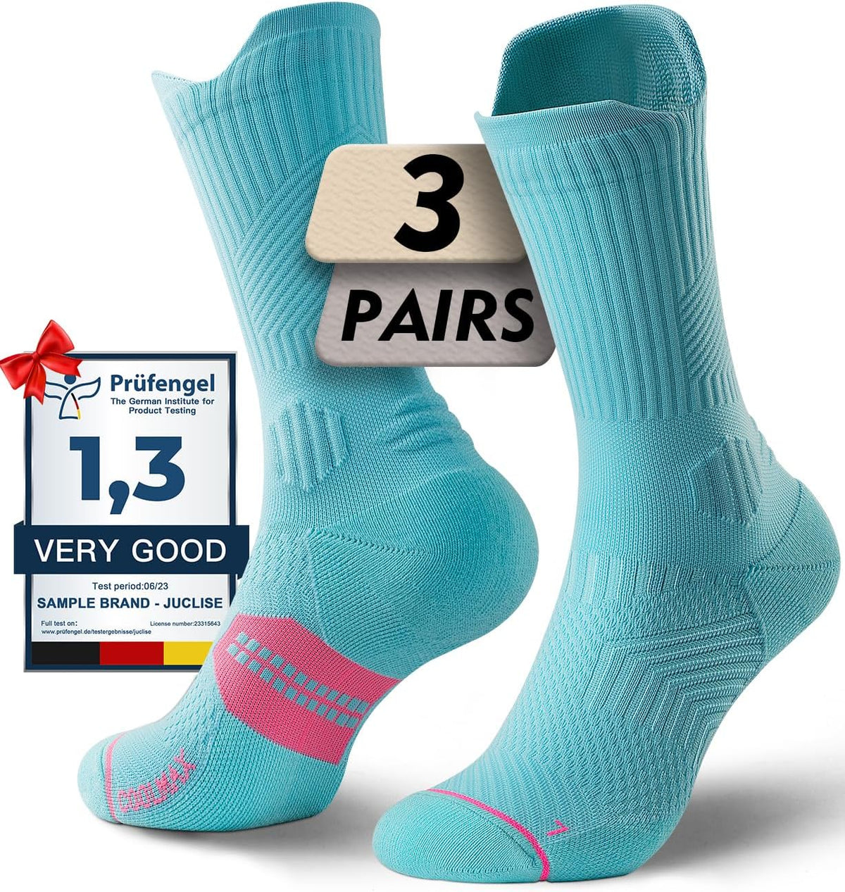 Juclise Womens Coolmax Bamboo Viscose Compression Crew Running Socks