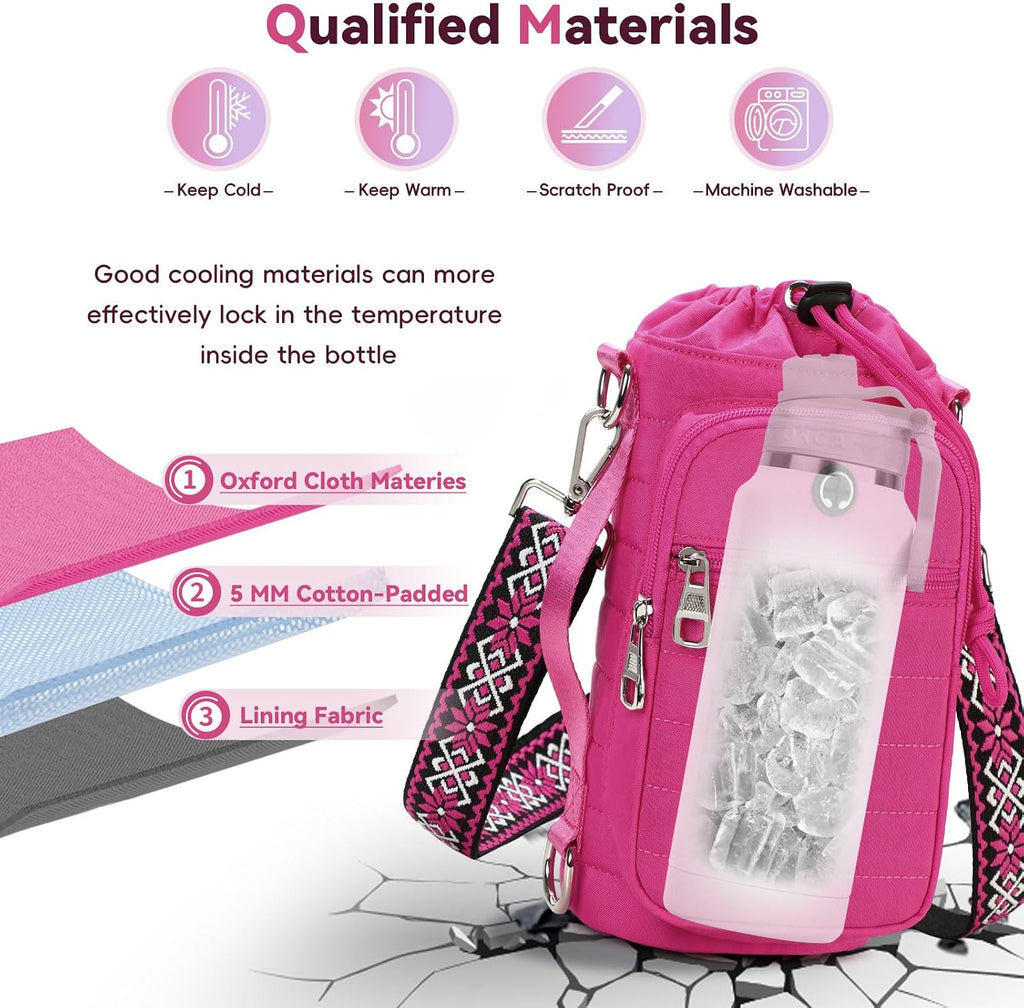 Water Bottle Carrier Bag with Strap Phone Pocket for Walking, Hiking, Cycling