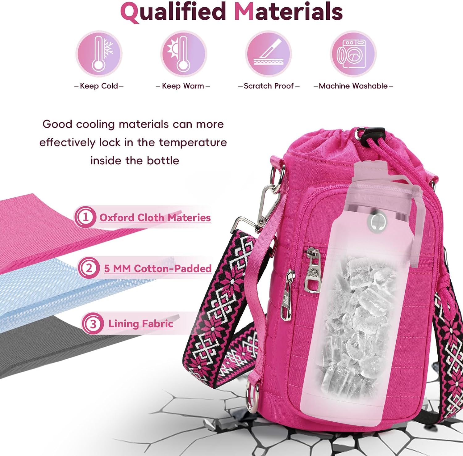 Water Bottle Carrier Bag with Strap Phone Pocket for Walking, Hiking, Cycling