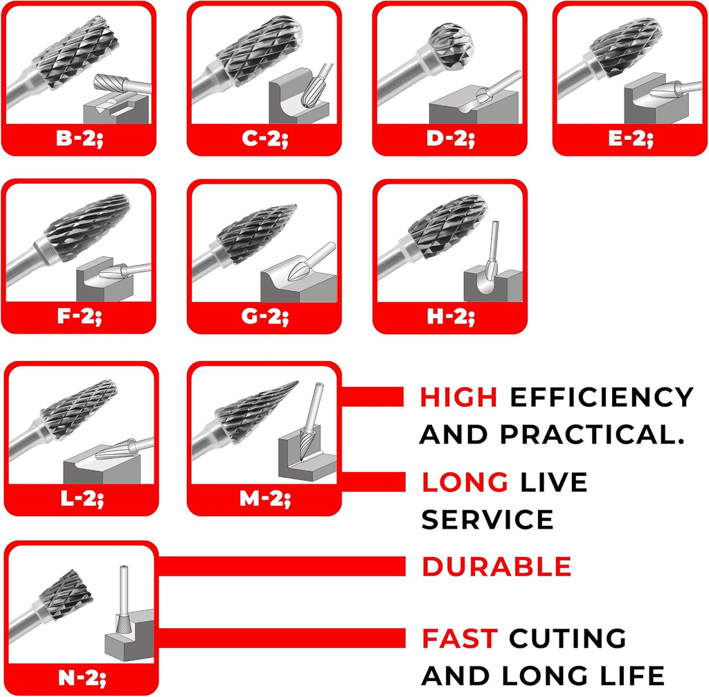 Tungsten Carbide Burr Set 1/8 (3 mm) Shank, Die Grinder Bits, 20 PC Cutting Burr Bits, Carving Bits for Dremel, Double Cut Rotary Burr Set for Metall Carving, Engraving, Drilling, Polishing