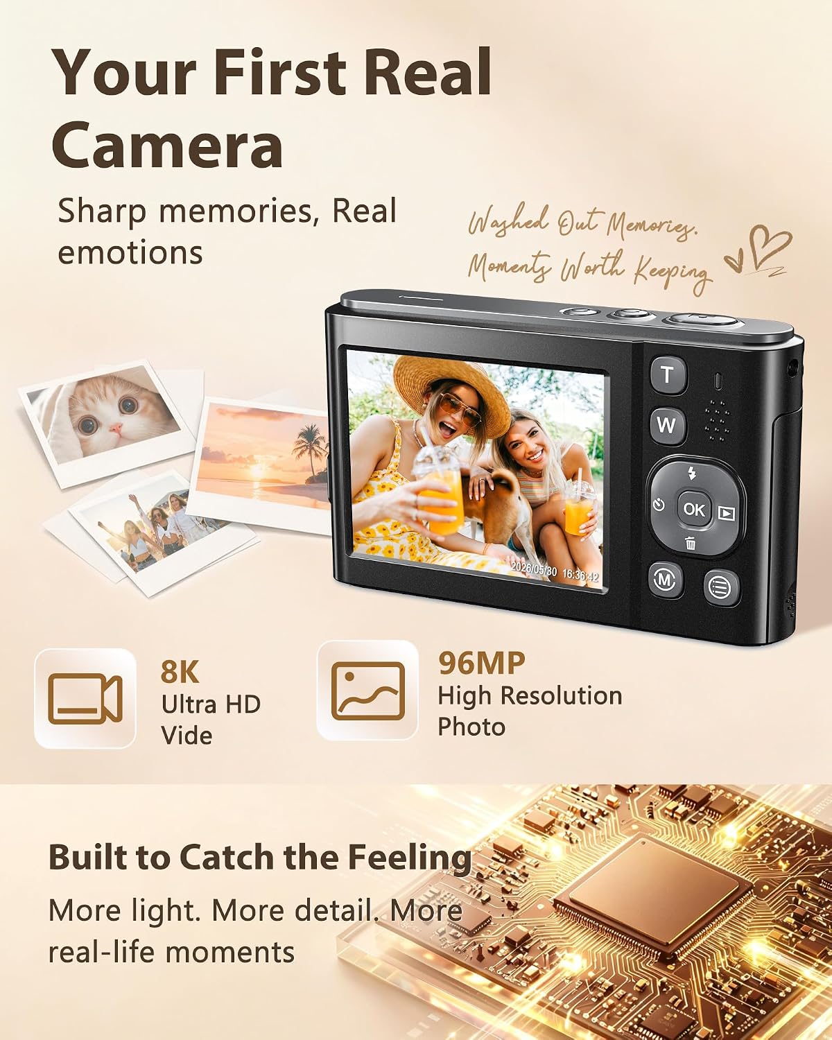 8K Digital Camera, 96MP WiFi Camera for Photography with Dual Screen(Black)
