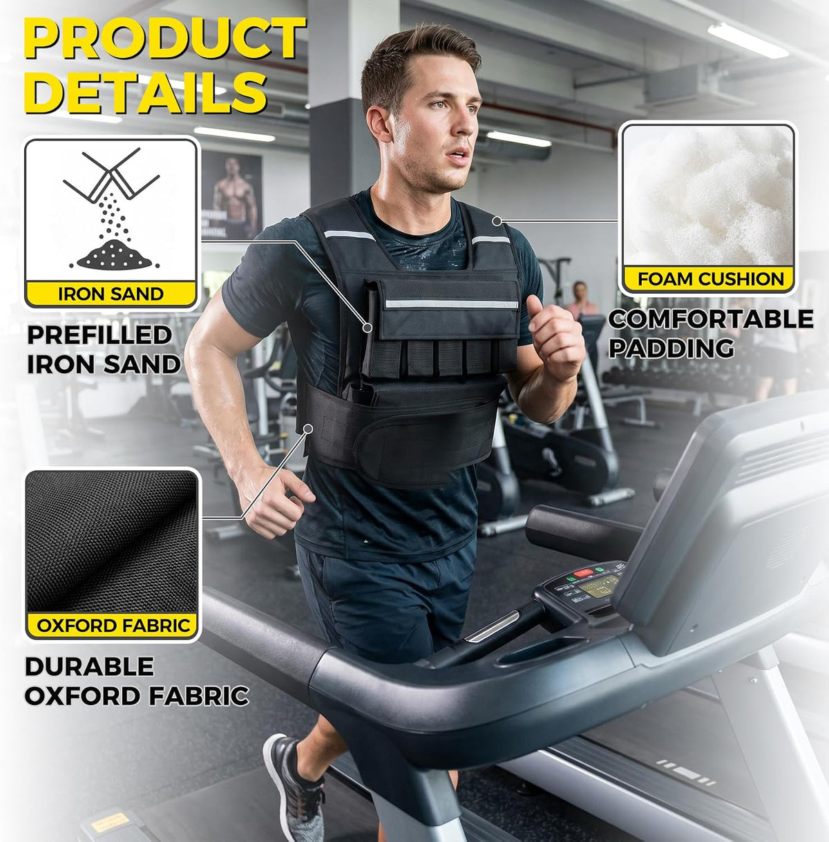 F2C Adjustable Weighted Vest 30lb / 40lb / 60lb, Removable Sandbag Weight Vest for Men Women, Running Walking Rucking, Strength & Fitness Training Vest with Reflective Strips