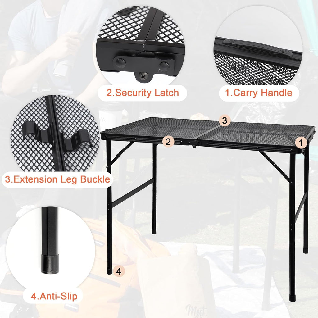 GREGIN Folding Camping Grill Table, Outdoor Metal Table. Foldable, Portable