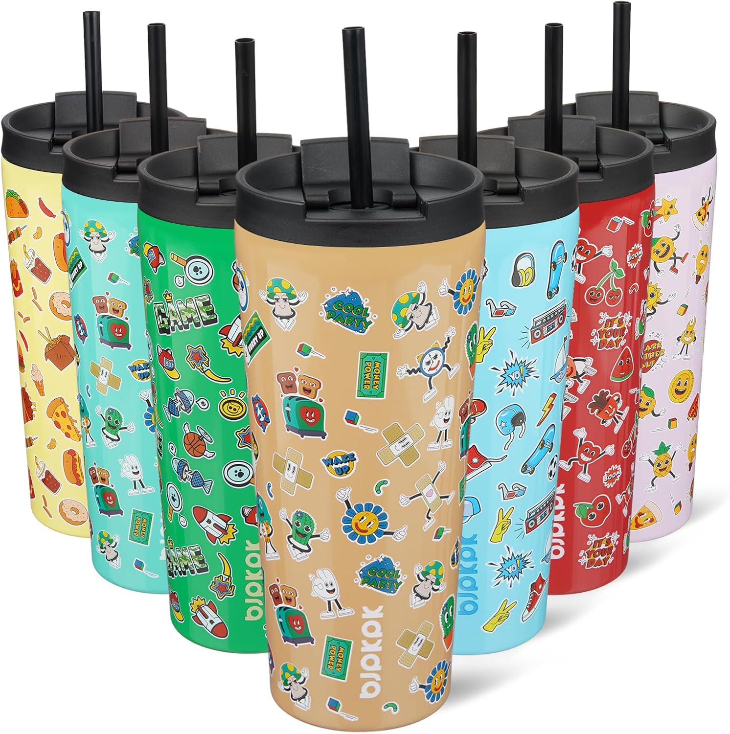 BJPKPK 22 oz Coffee Tumbler with Straw, Insulated Stainless Steel Cup