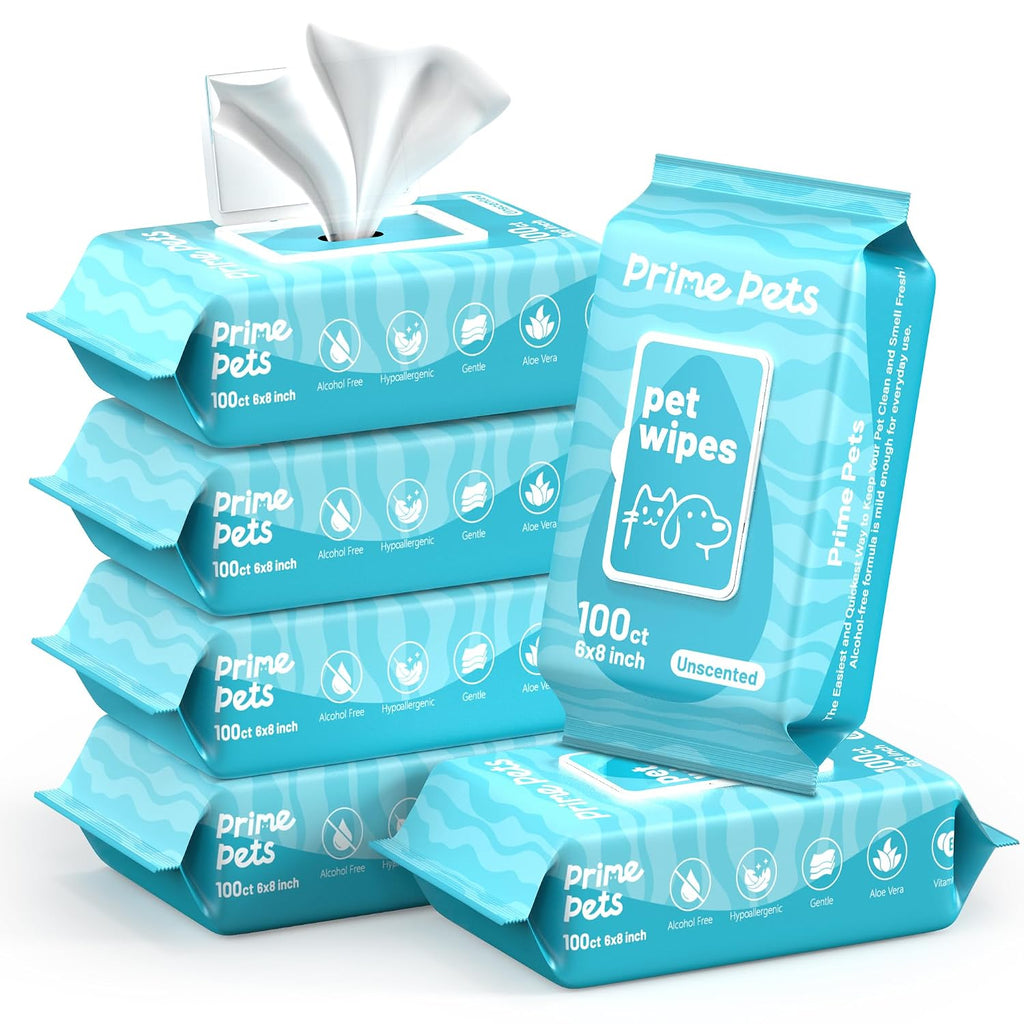 Prime Pets Dog Wipes for Paws and Butt, 600 Count, Pet Wipes for Dogs & Cats, 100% Fragrance Free, Deodorizing Puppy Wipes for Cleaning Face Eyes Ears Paws Teeth Body