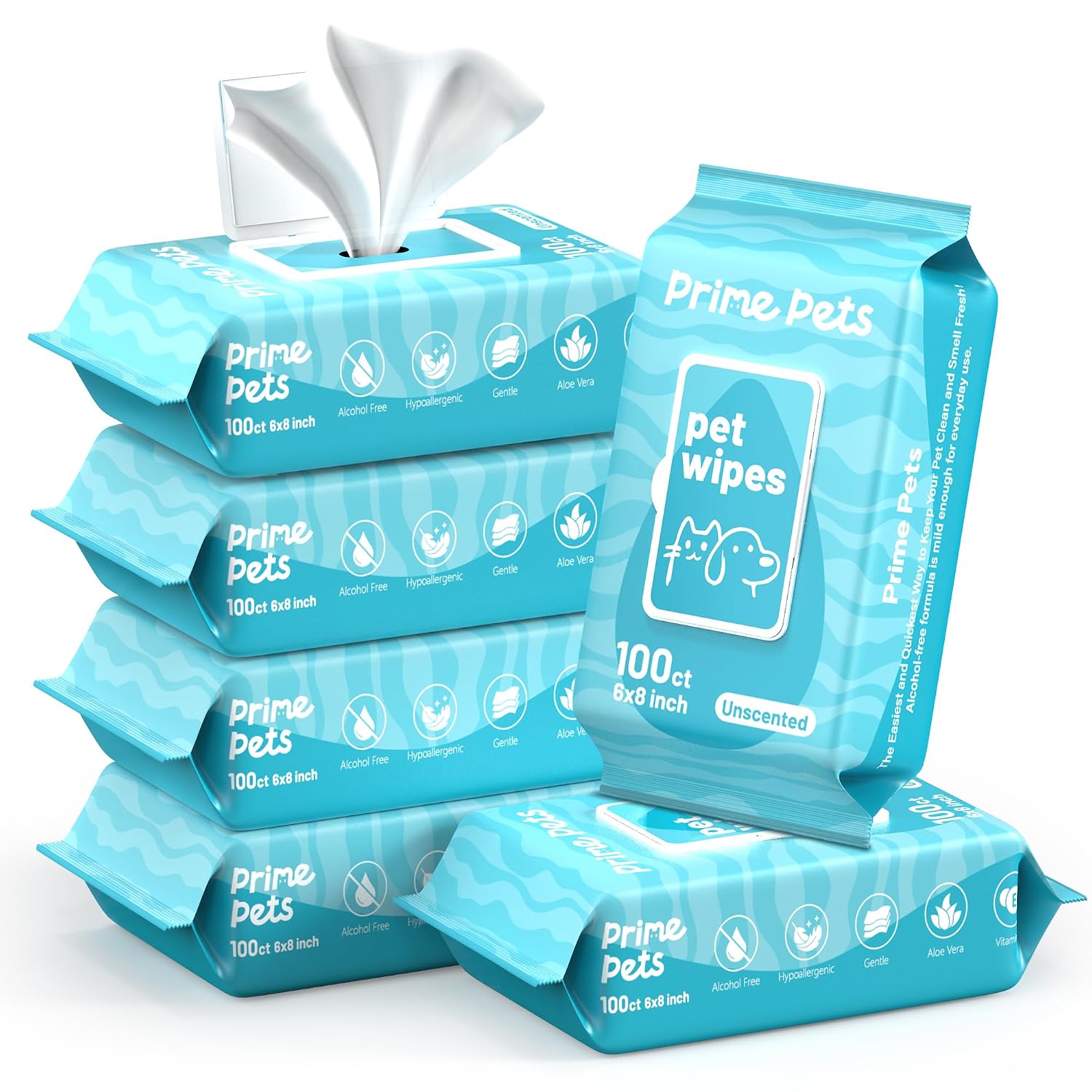 Prime Pets Dog Wipes for Paws and Butt, 600 Count, Pet Wipes for Dogs & Cats, 100% Fragrance Free, Deodorizing Puppy Wipes for Cleaning Face Eyes Ears Paws Teeth Body