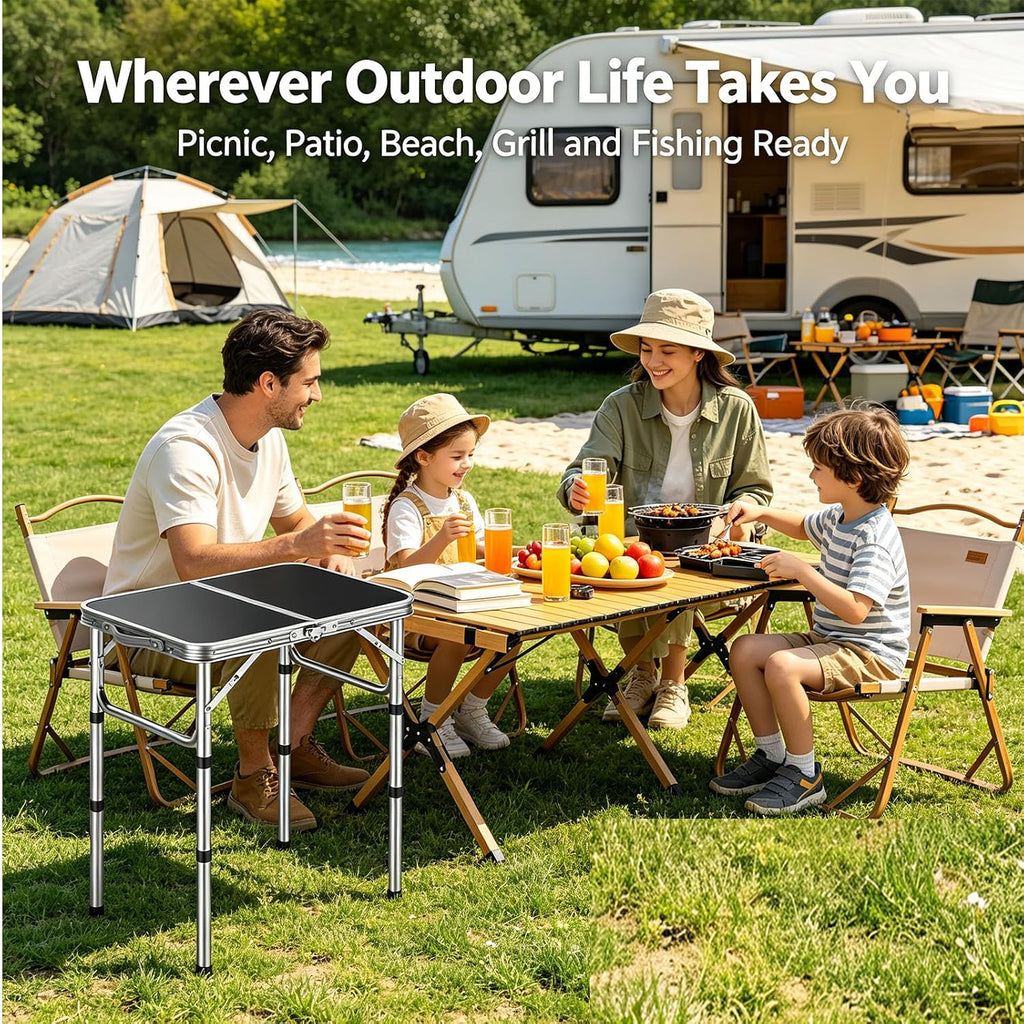 HOMGEN Folding Camping Table with 3 Heights Portable Outdoor Picnic Table MDF Desktop-Lightweight 2.25kg-Sturdy 66lbs for Picnic Beach RV Tailgate, Indoor Study Work Desk– Easy to Setup & Clean