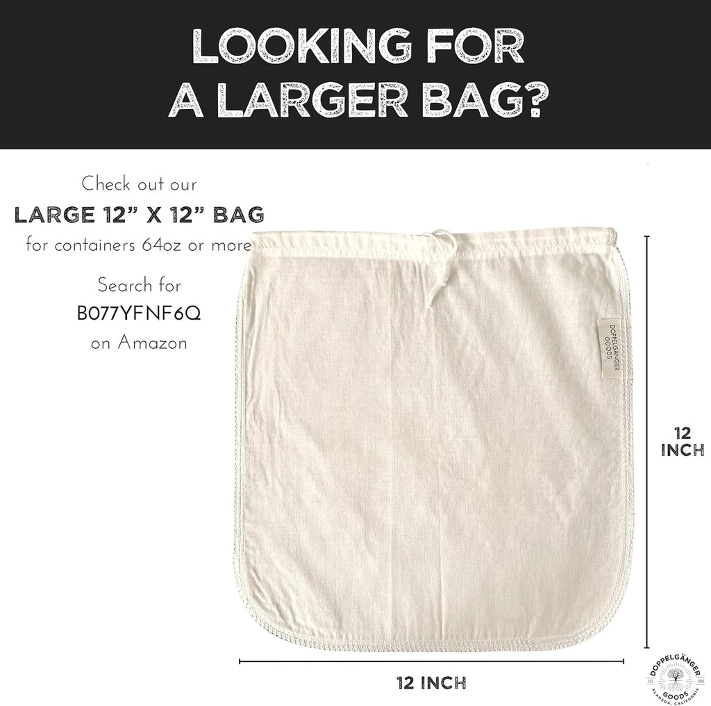 Reusable Cold Brew Coffee Bag 2-Pack Medium 8x12in Organic Cotton