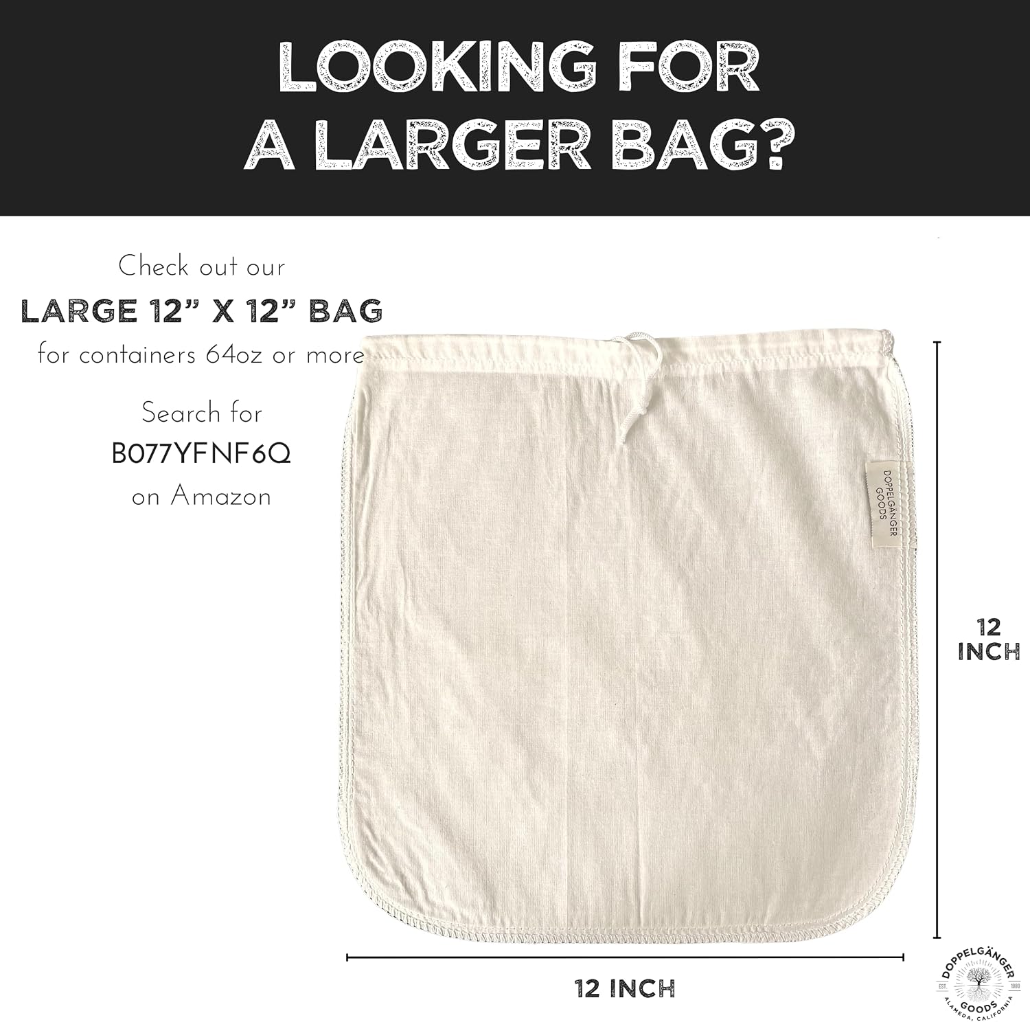 Reusable Cold Brew Coffee Bag 2-Pack Medium 8x12in Organic Cotton