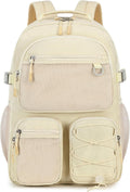 Lohol Water Resistant Backpack with Mulitiple Pockets for School Travel Outdoor College, 15.6 inch Laptop Bookbag for Girls and Women (Beige)