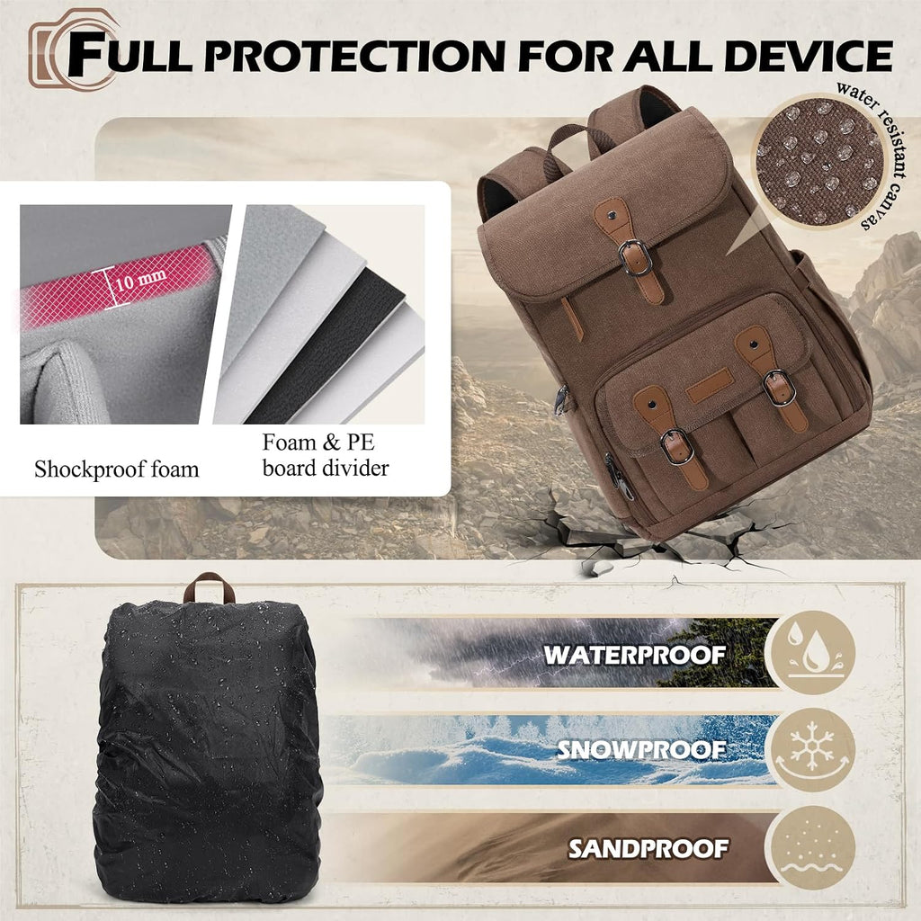 RAINSMORE Camera Backpack, DSLR SLR Mirrorless Camera Bag for Photographer