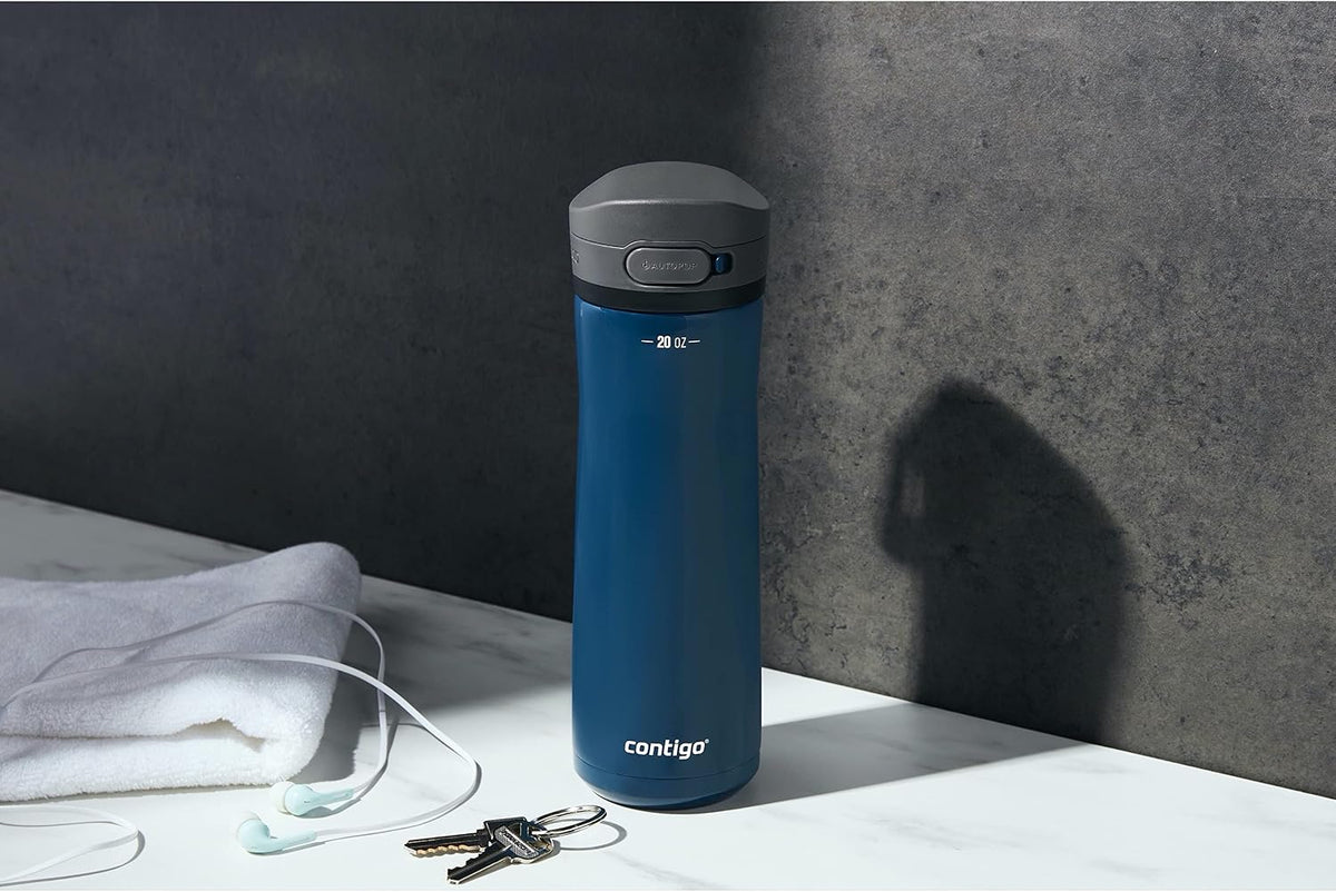 Contigo Jackson Chill 2.0, Vacuum-Insulated Stainless Steel Water Bottle with Secure Lid, Leak-Proof Travel Friendly, 20oz Capacity, Blueberry Color, Keeps Drinks Cold for 12 Hours