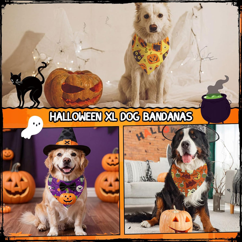 Huhumy 100 Pcs Seasonal Dog Bandanas Bulk Halloween Bandana for Large Dog