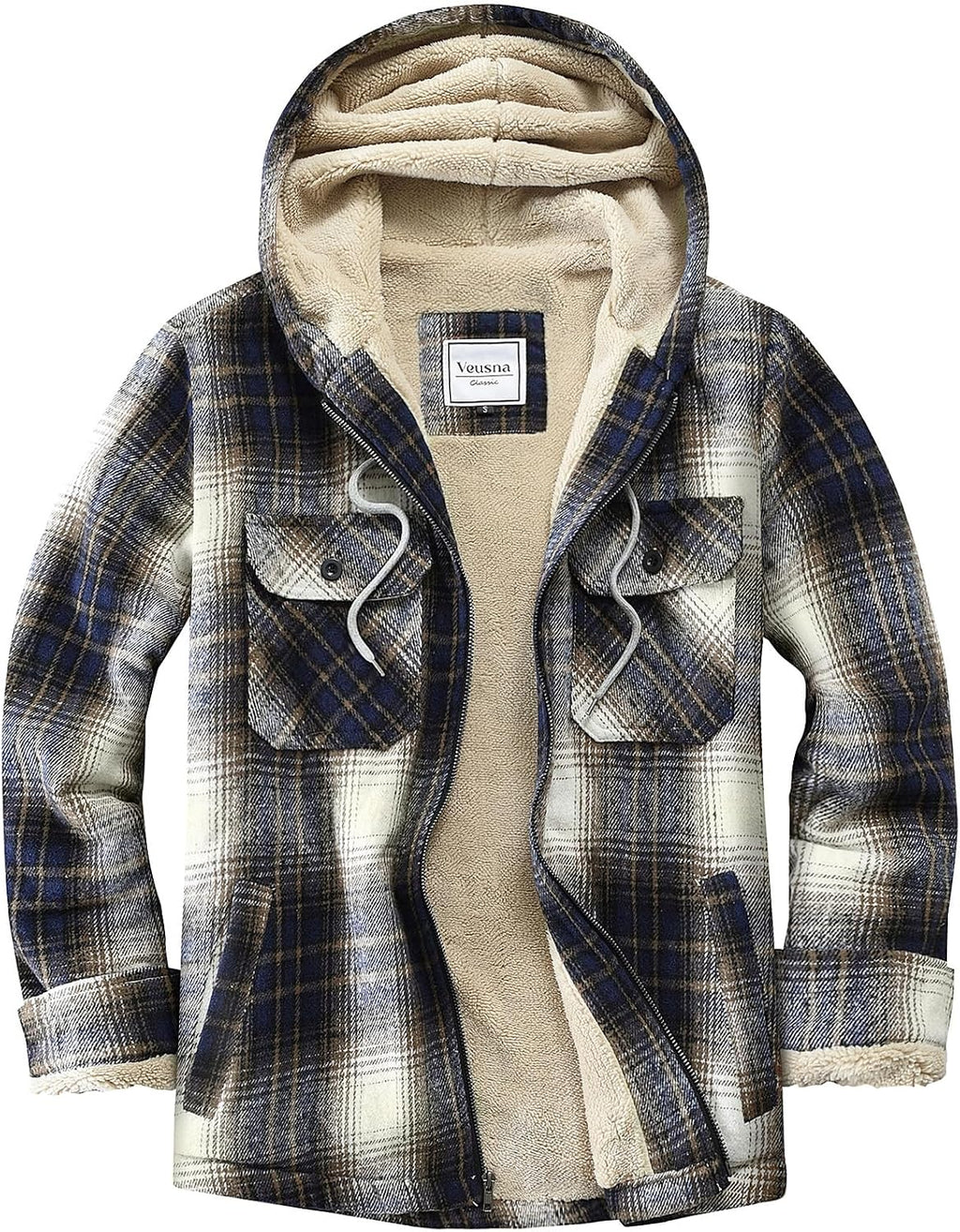 Men's Zip Up Flannel Shirt Jacket Fleece Lined with Hood