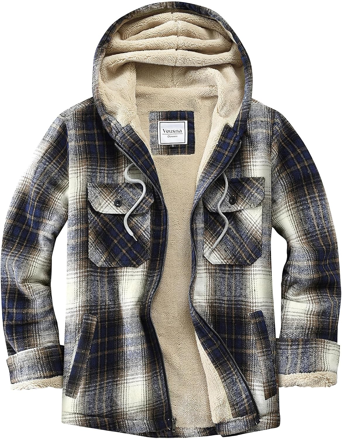 Men's Zip Up Flannel Shirt Jacket Fleece Lined with Hood