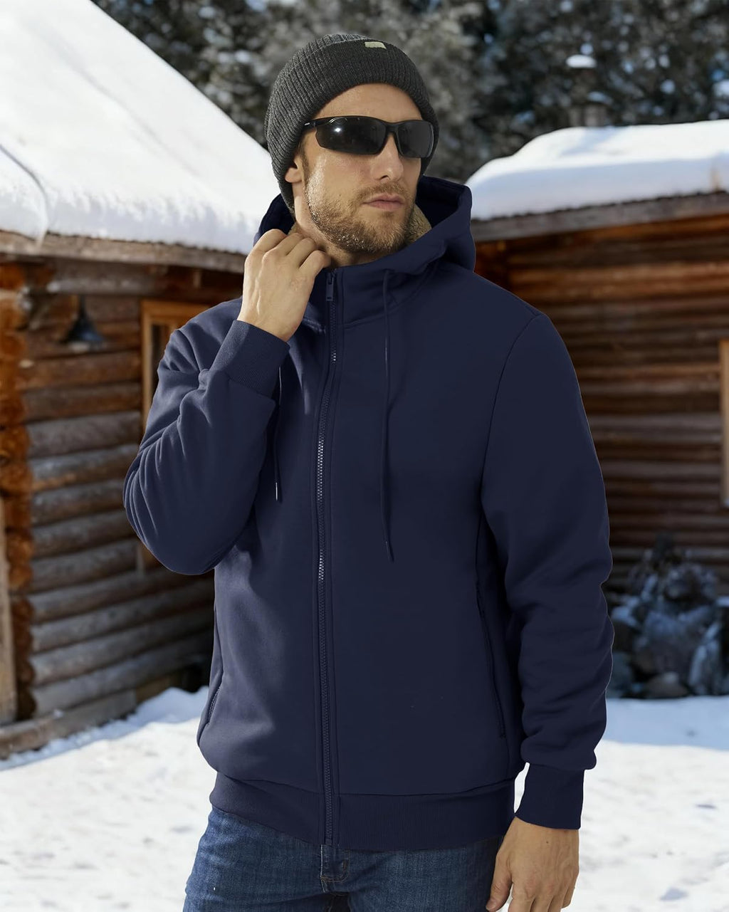 Boladeci Men's Sherpa Fleece Lined Hoodie Zip Up Heavyweight Winter Jacket