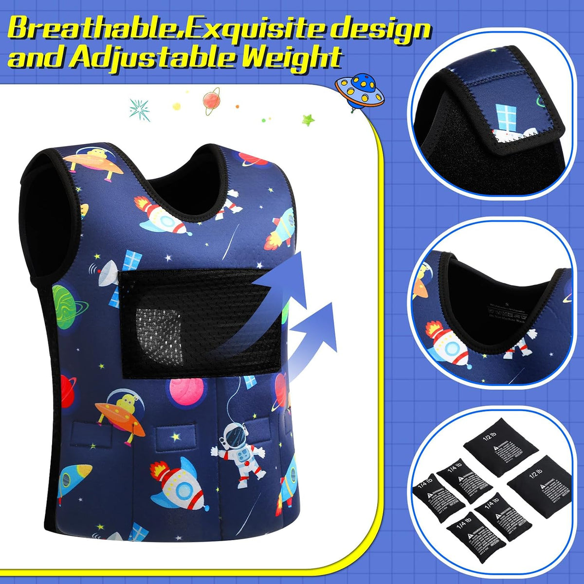 Janmercy Weighted Vest for Kids, Rocket, Small, Dark Blue