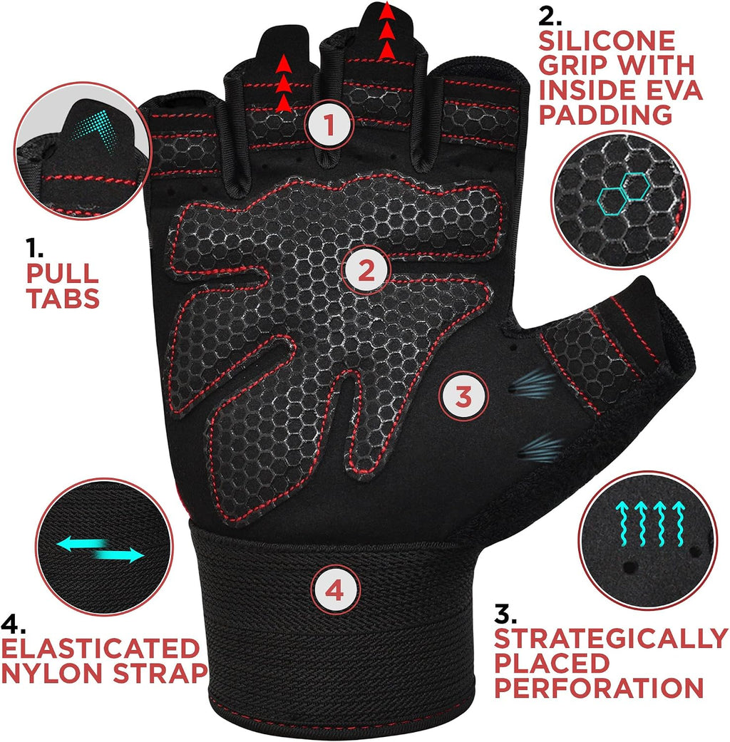 RDX Weight Lifting Gloves Gym Fitness Workout, Anti Slip Padded Full Palm Protection, Ultra Ventilated, Bodybuilding Strength Training HIIT WOD Exercise, Half Finger Men Women Cycling Rowing Climbing