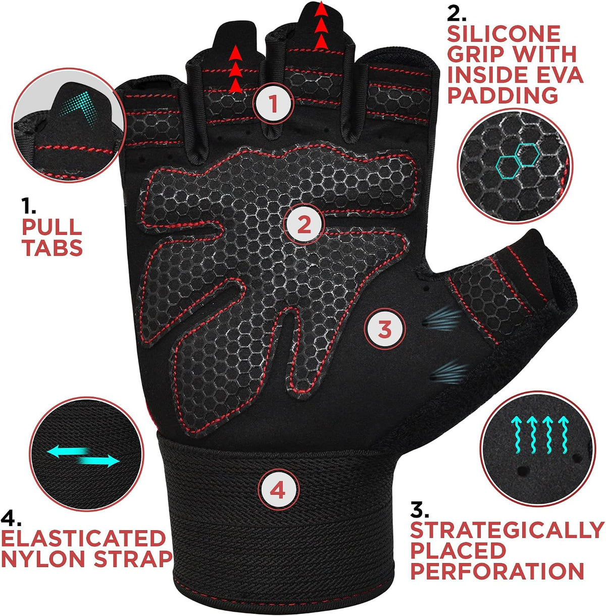 RDX Weight Lifting Gloves Gym Fitness Workout, Anti Slip Padded Full Palm Protection, Ultra Ventilated, Bodybuilding Strength Training HIIT WOD Exercise, Half Finger Men Women Cycling Rowing Climbing