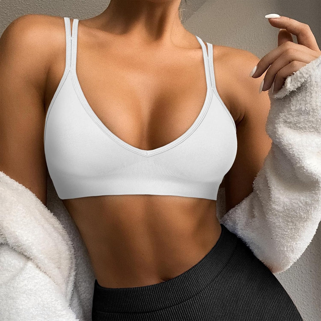 V Neck Sports Bras for Women Cross Back Workout Bra for Small Bust