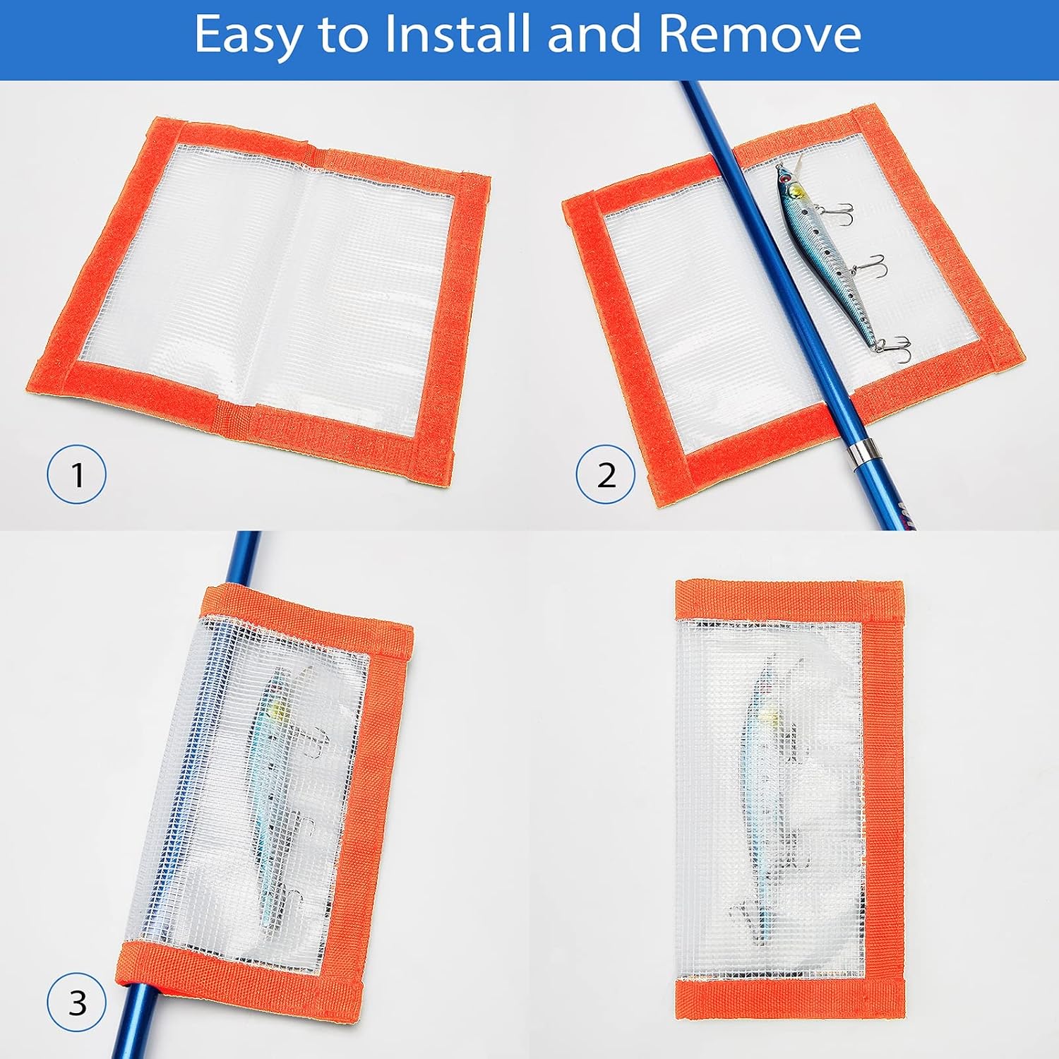 Fishing Lure Wrap for Rod, Tangle-Free Safety Hooks Cover, Secure Protectors Holder Storage for Various Bait (Orange - 4PK)