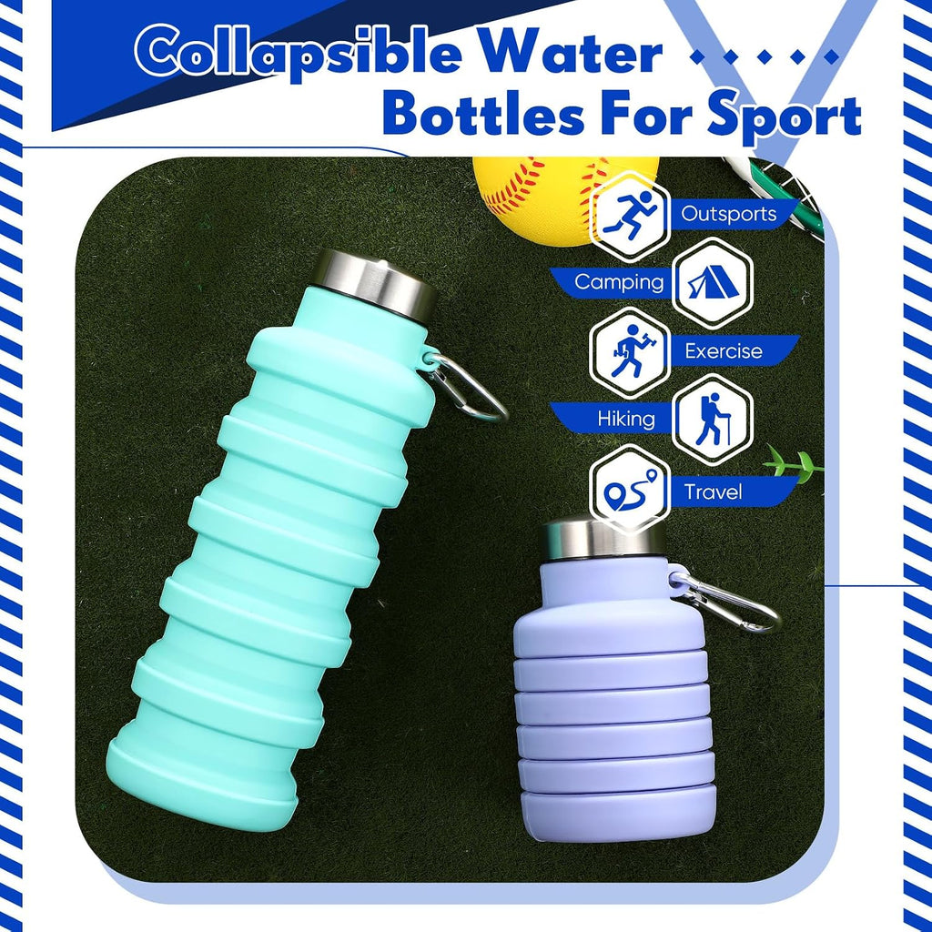 Baderke 2 Pcs Collapsible Water Bottles, 17oz, Green, Purple