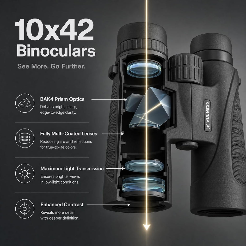 VULNESS 10x42 Binoculars for Adults, Bird Watching & Cruise Ship Travel