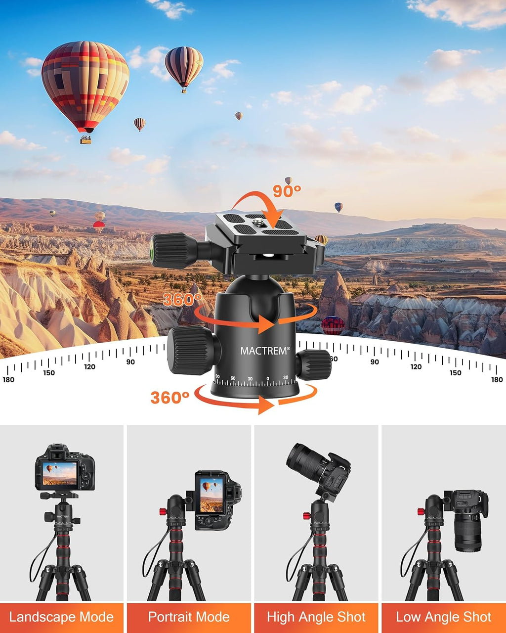 MACTREM 90in 2-in-1 Camera Tripod Monopod Aluminum Heavy Duty Travel Tripod