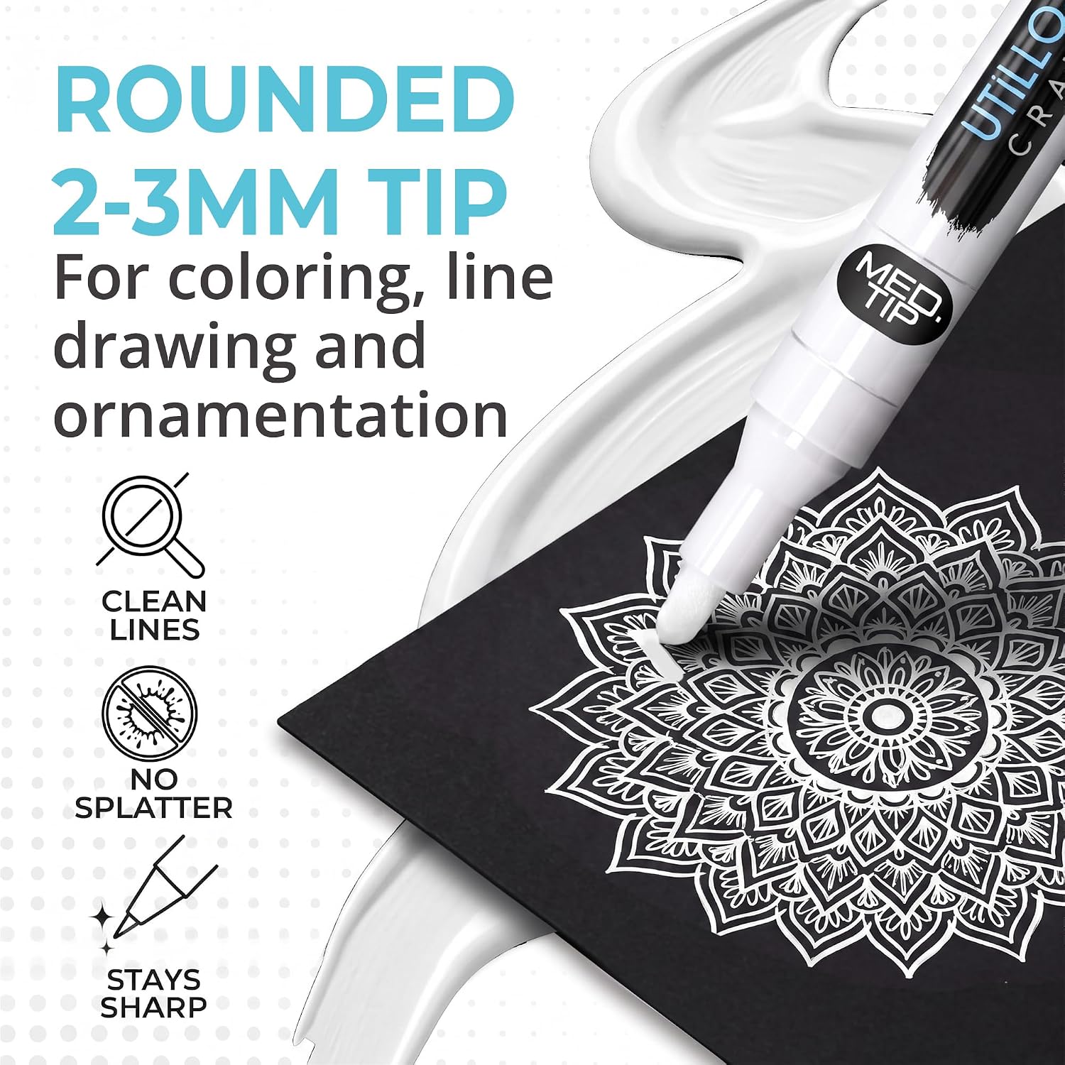 Utillo Craft White Paint Pen (8-Pack), 2-3mm Medium Liquid White Out Pen