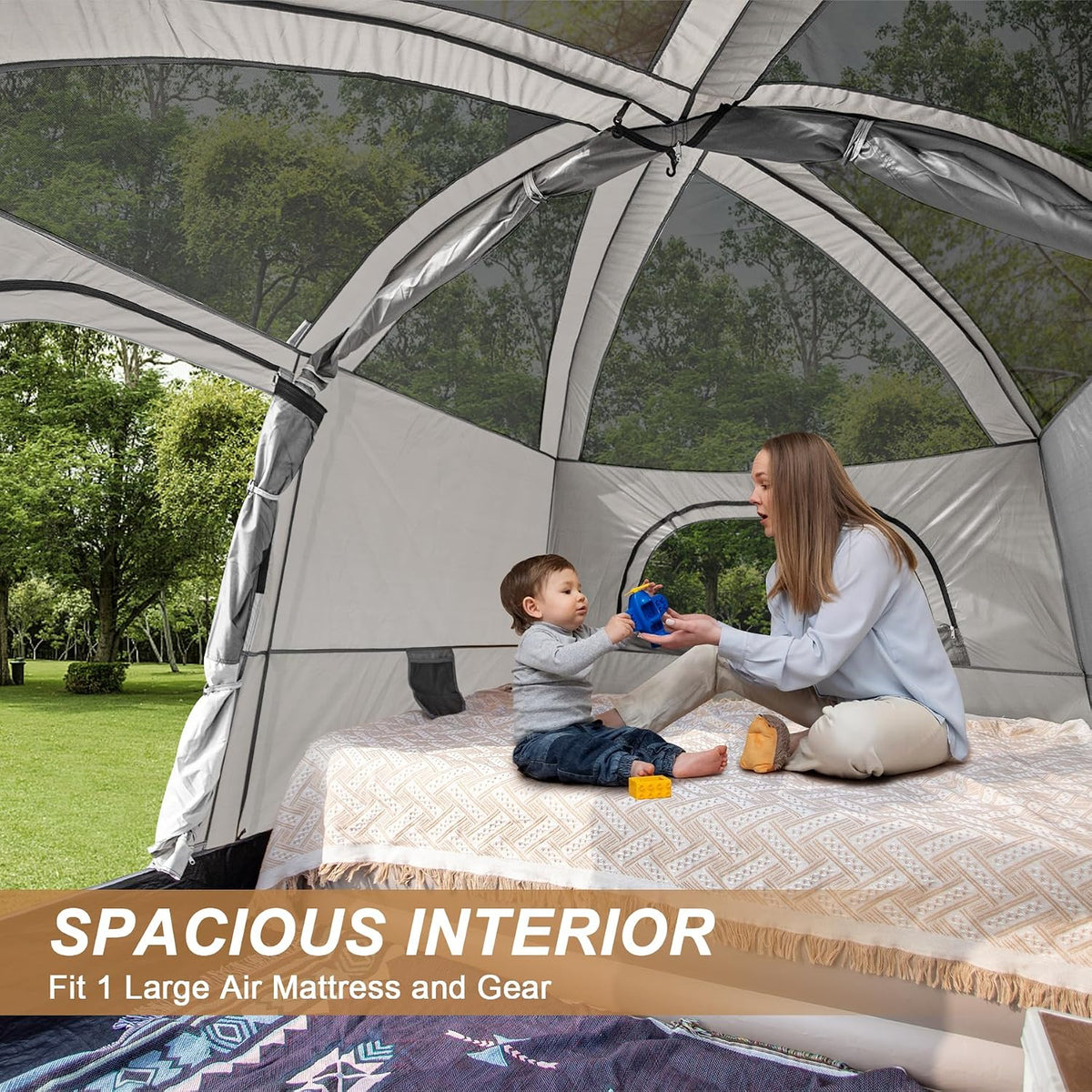 Castle Unicorn 4-6 Person Camping Tent, Large Family Cabin Tents with Porch & Rainfly, Double Layer Waterproof Glamping Tent with 2 Rooms 2 Doors, Portable Big Tents for Outdoor Camping Hiking Party