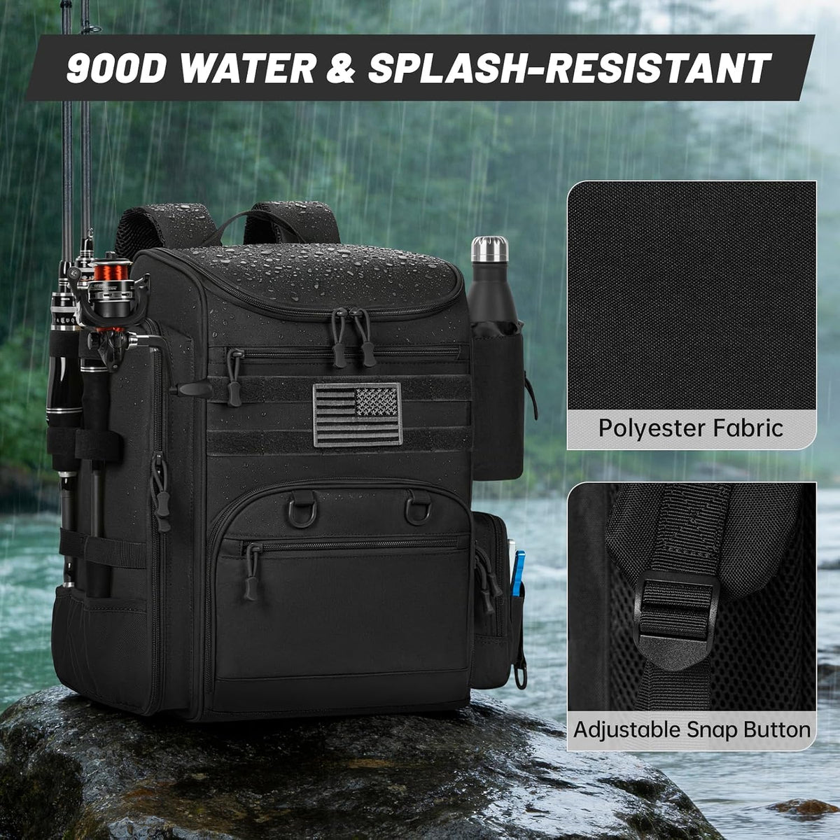 40L Tackle Fishing Backpack with 2 Rod Holders, Water Resistant
