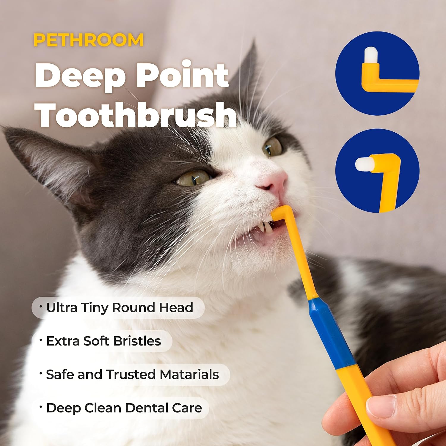 PETHROOM Pet Toothbrush for Cats & Dogs, 4mm Precision Head (Deep Point)