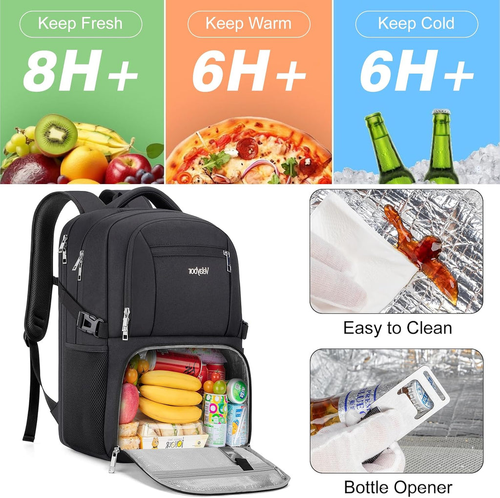 Insulated Lunch Backpack Fit 17" Laptop with Cooler Compartment