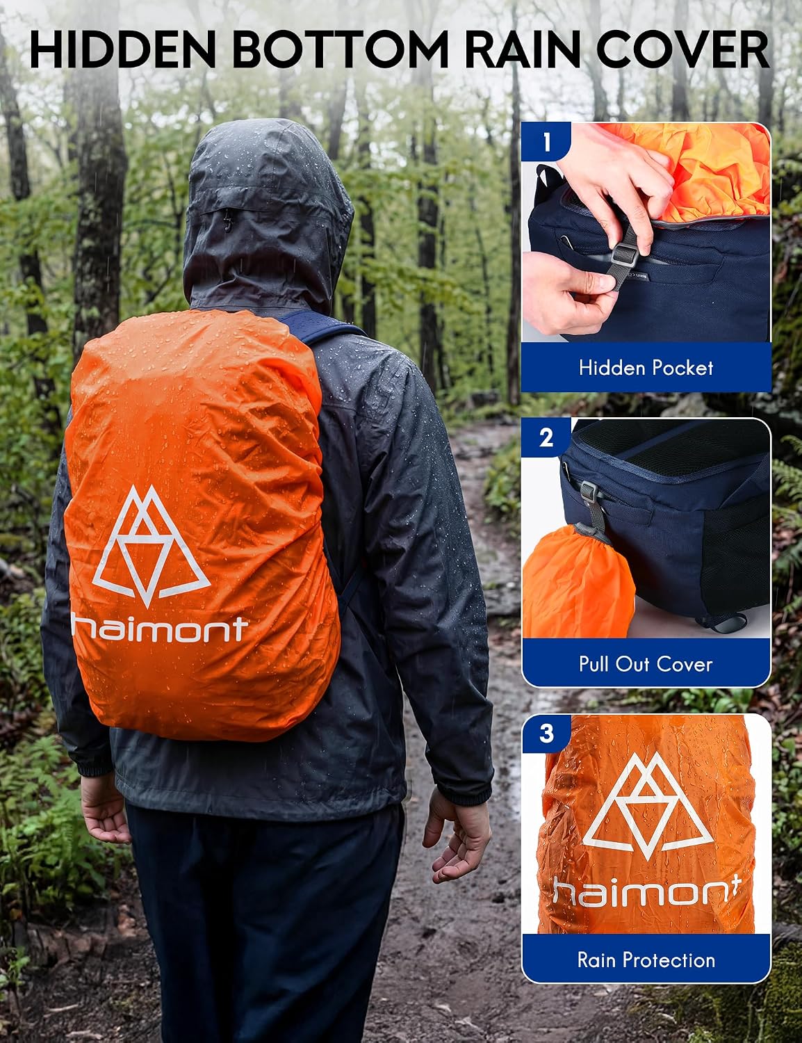 Haimont 25L Lightweight Hiking Daypack with Rain Cover, Navy Blue