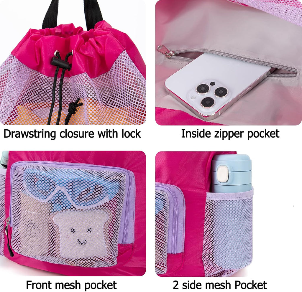 Swim Bag for Kids Mesh Drawstring Backpack for Girls Sport Gym Sackpack