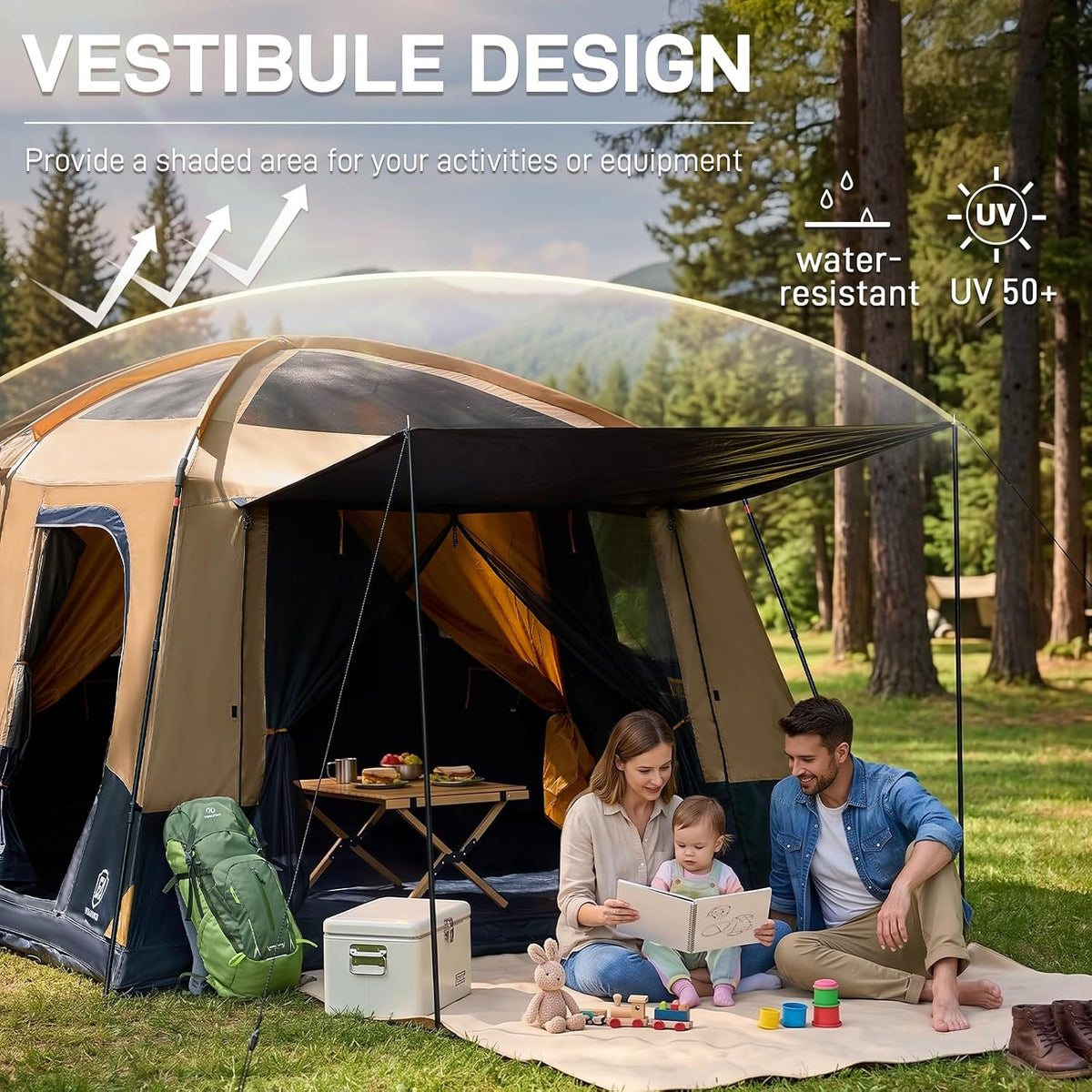 EVER ADVANCED 8/10 Person Camping Blackout Design Tent