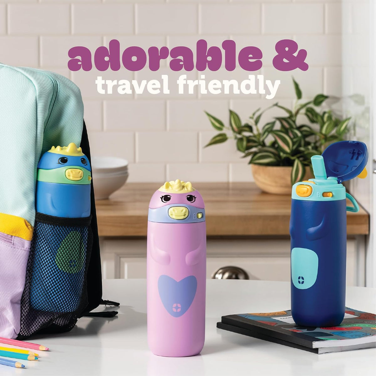 Ello Ellies 12oz Stainless Steel Leakproof Kids Water Bottle, Dino