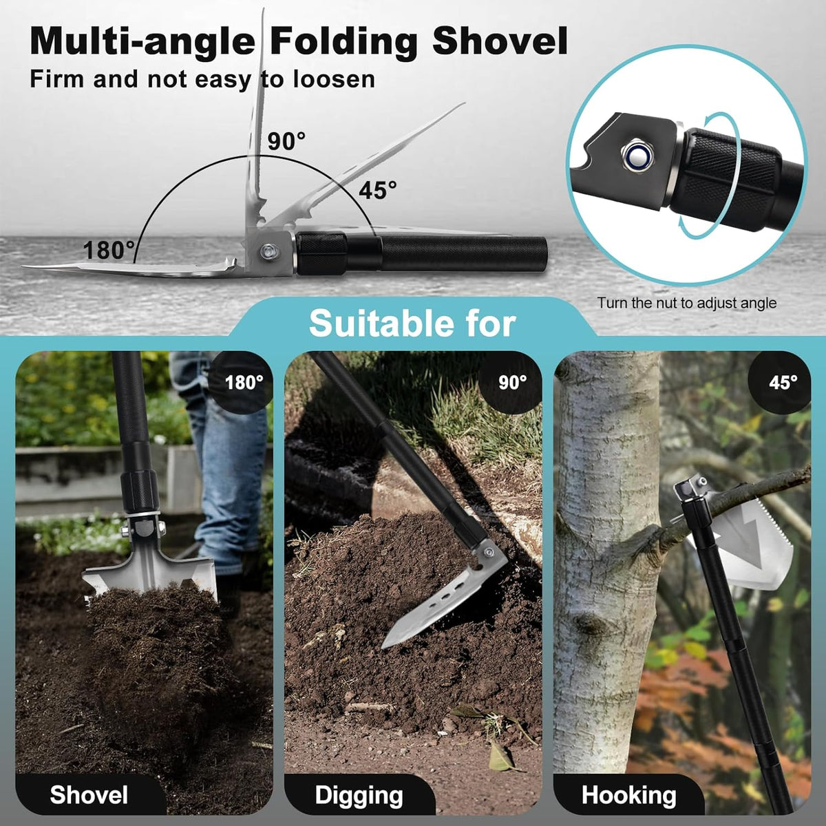 GOJAWAY 56" Ultra Long Camping & Shovel Axe Set, 20 in 1 Multi-Tools