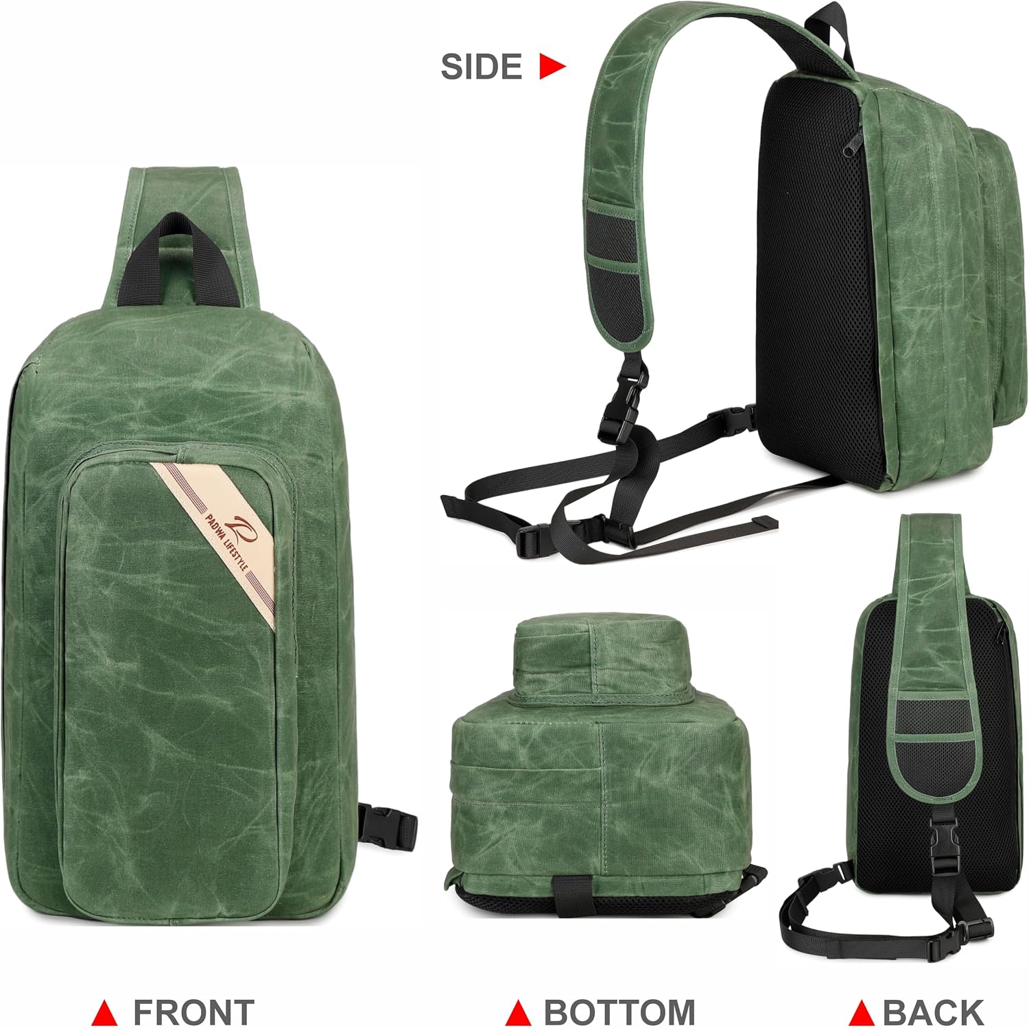 Padwa Lifestyle Green Crossbody Camera Bag - Waxed Memory Canvas Compact Camera Sling and Crossbody Bag with Fast Access,Versatile Lightweight Everyday Bag Great for Photographers Travel,Photography