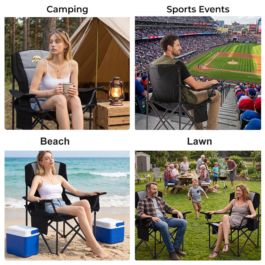 Colegence Oversized Heavy Duty Camping Chairs, 2 Pack, 450 lb, Black