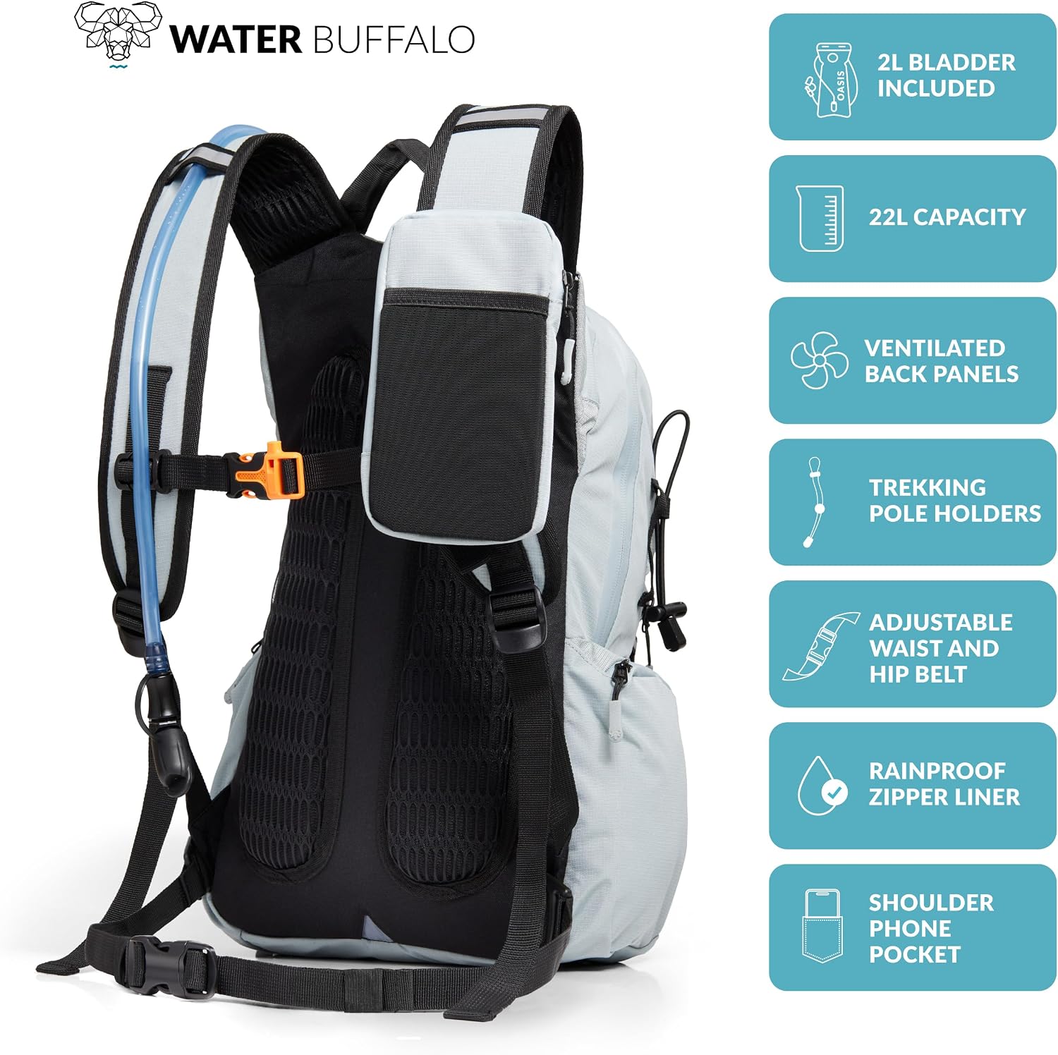 Water Buffalo Sherpa 22L Hiking Hydration Backpack, 2L Bladder