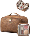 LOVEVOOK Travel Makeup Bag for Women, 2Pcs Large Capacity Cosmetic Organizer Bag, Waterproof PU Leather, Flat Open Portable Small Toiletry Pouch for Skincare, Brushes