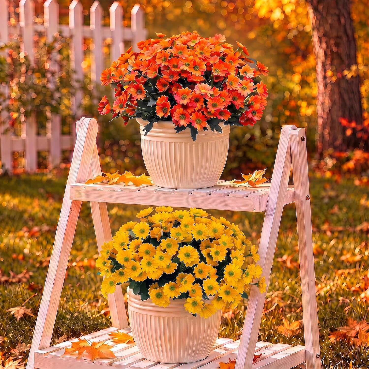 FULLMUSIC Autumn Artificial Flowers for Outdoor (6, Orange)