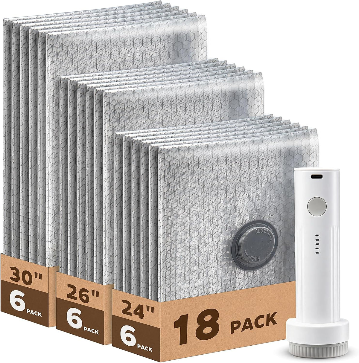 18 Pack Vacuum Storage Bags with Pump Space Saving for Luggage and Closet
