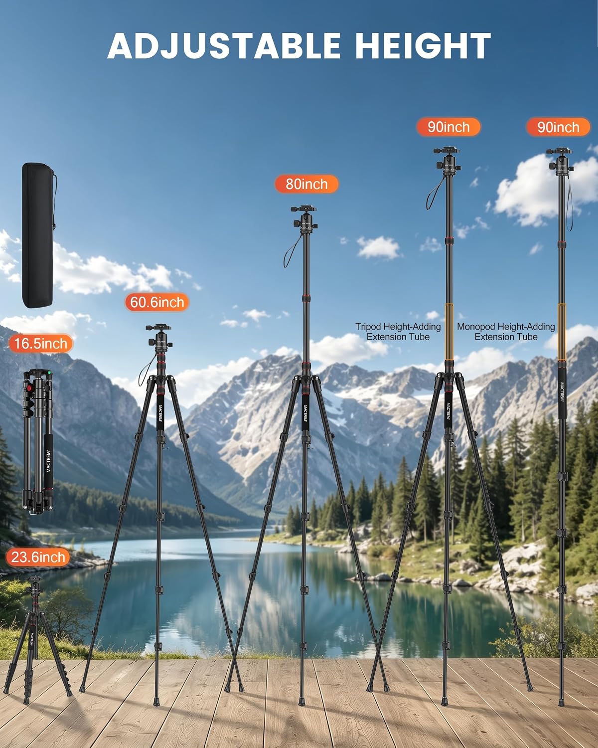 MACTREM 90in 2-in-1 Camera Tripod Monopod Aluminum Heavy Duty Travel Tripod