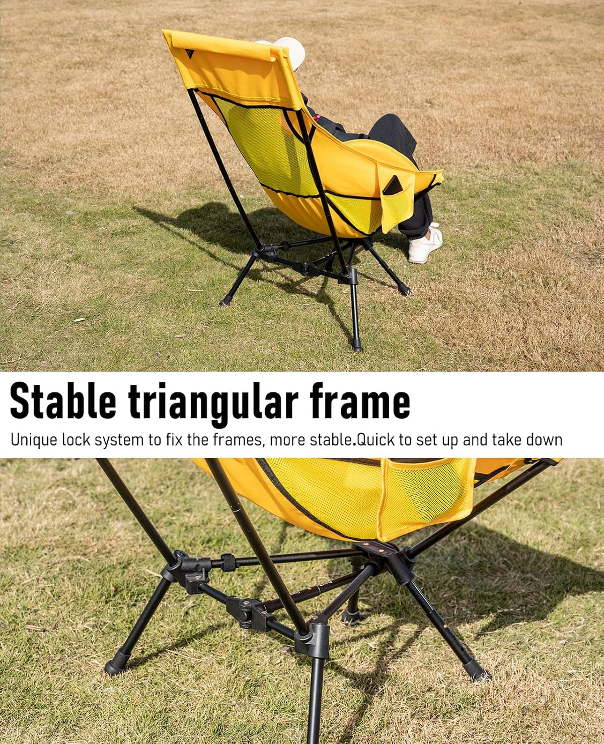 iClimb Ultralight Compact Folding Anti-Sinking Chair, High Back, Yellow