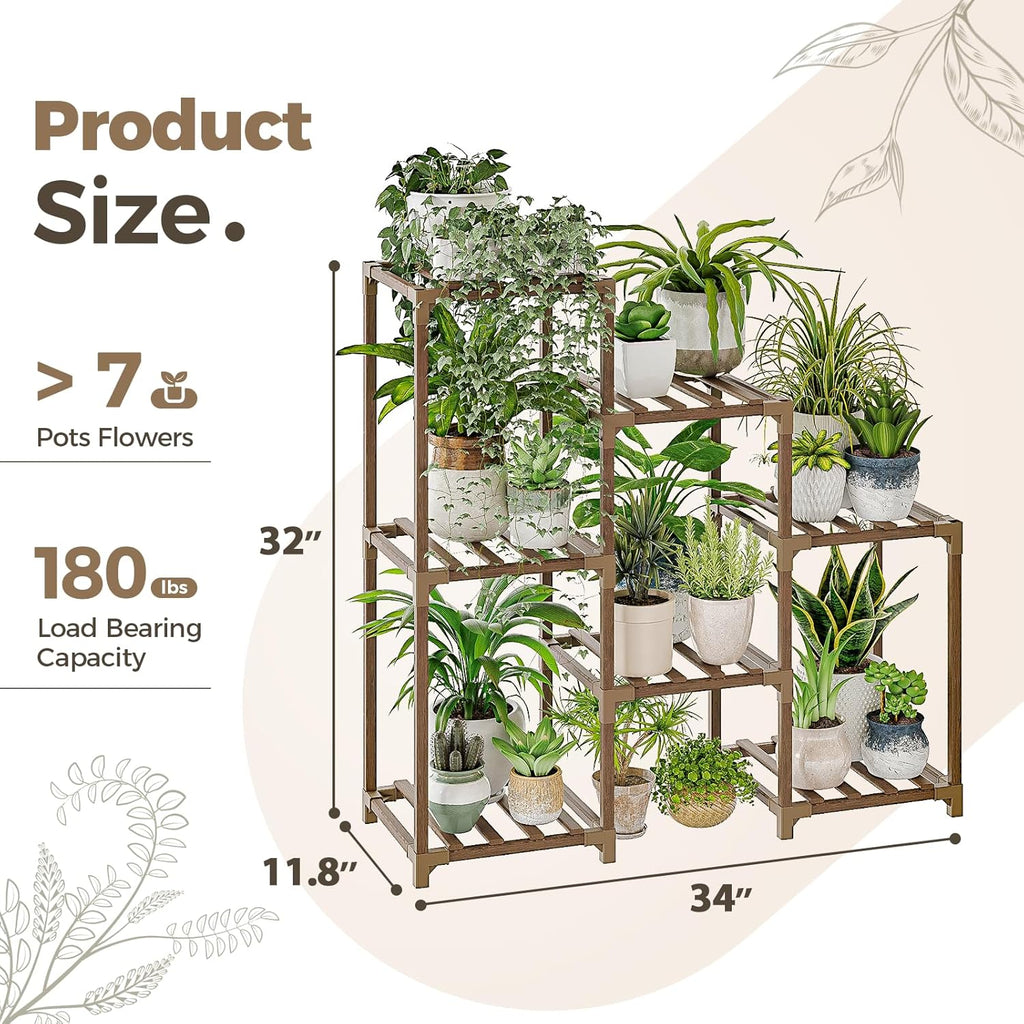 Bamworld Plant Stand Indoor Plant Shelf Outdoor Wood Plant Rack