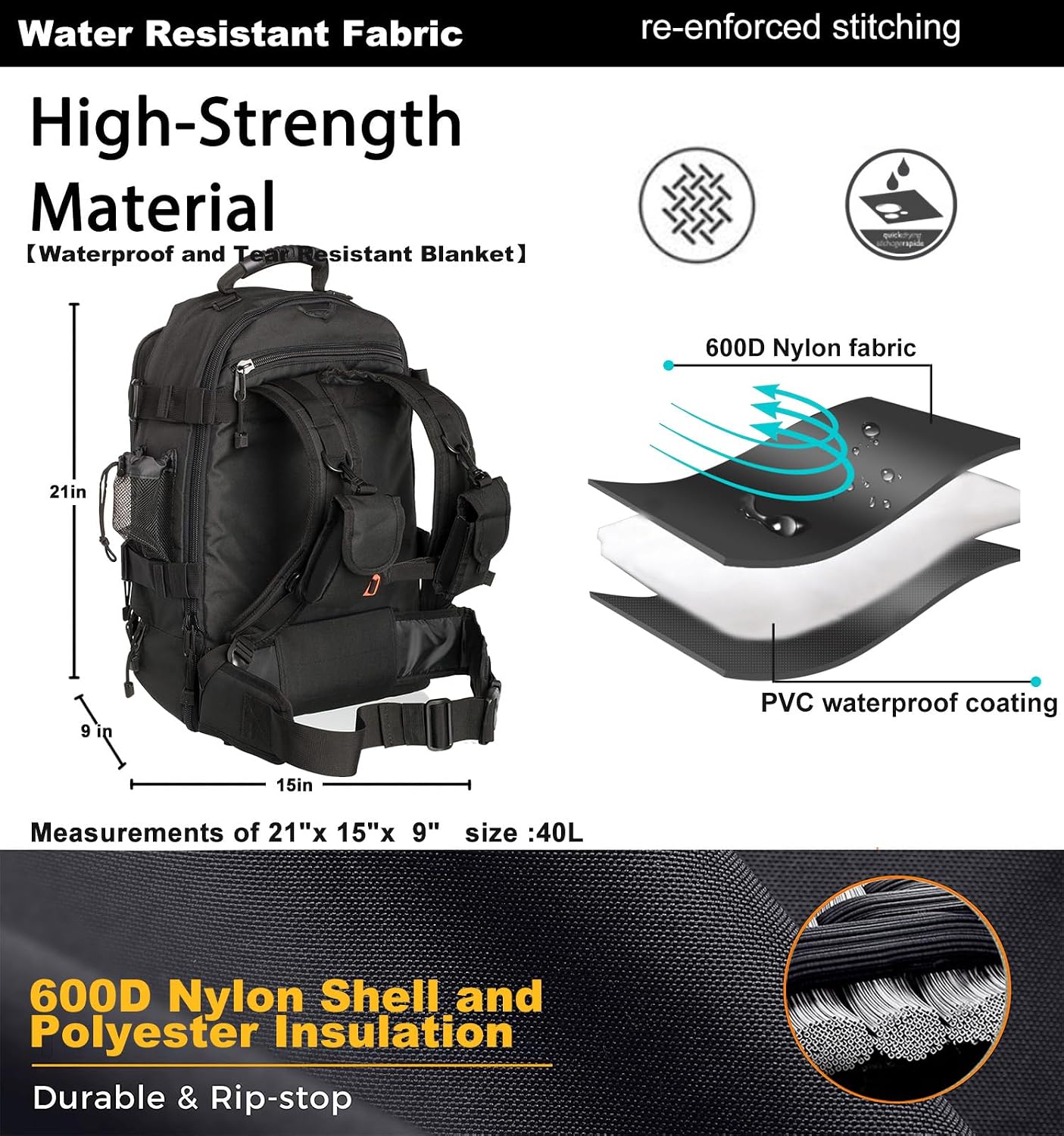 Miramrax Tactical Backpack Military Army Daypack - Assault Pack for Men Molle Backpacks Bug Out Bag 3 Day Pack for Hiking Camping Travel Hunting Rucksack Trekking Black