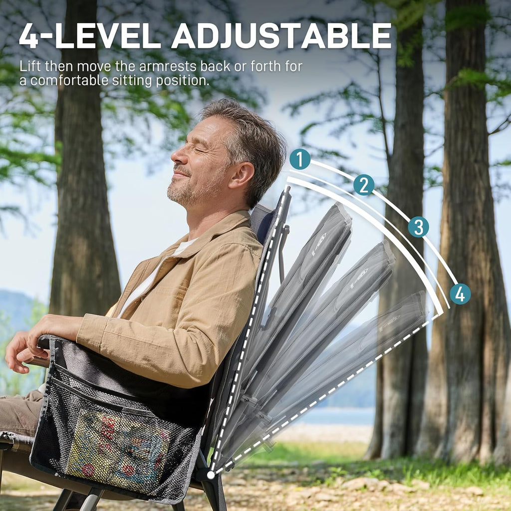 EVER ADVANCED Reclining Camping Chairs for Adult Supports 350lbs Grey