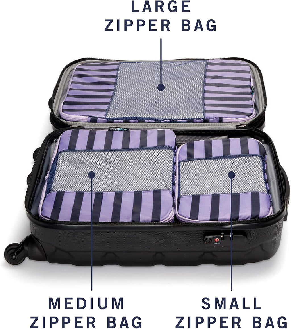 Travel Wise Packing Cubes for Travel - 5 Piece Set with Pattern Design, Lightweight Ripstop Nylon Luggage Organizers with Mesh Panel, Small Medium Large Sizes